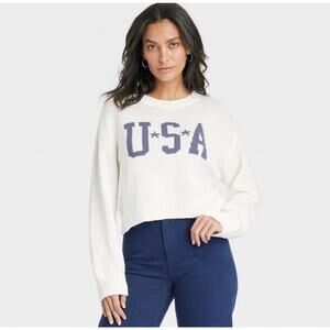 Grayson Threads Cream “USA” Cropped Knitted Sweater-Size L